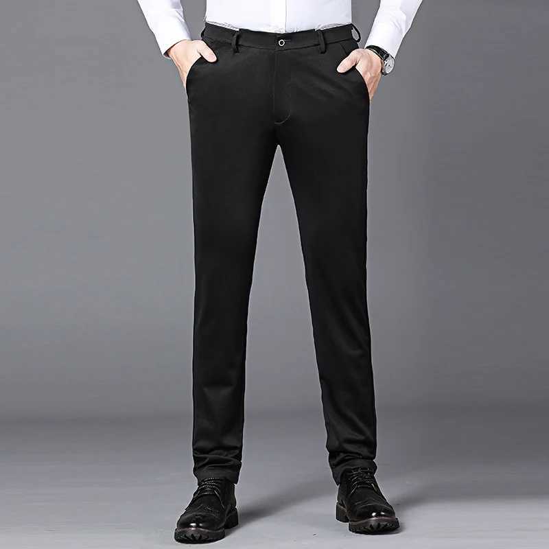 Mens long pants stretch pure black intelligent casual mens Trouser office quick drying set pants new spring summer autumn Korean straight pants W25022