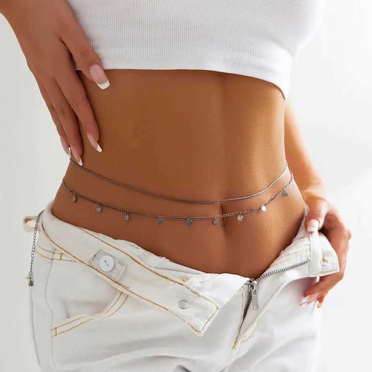 Sexy Summer Sequins Charm Belly Chains For Women Silver Gold Color Metal Beach Seasides Link Chains Waist Body Jewelry AccoryXJ250224