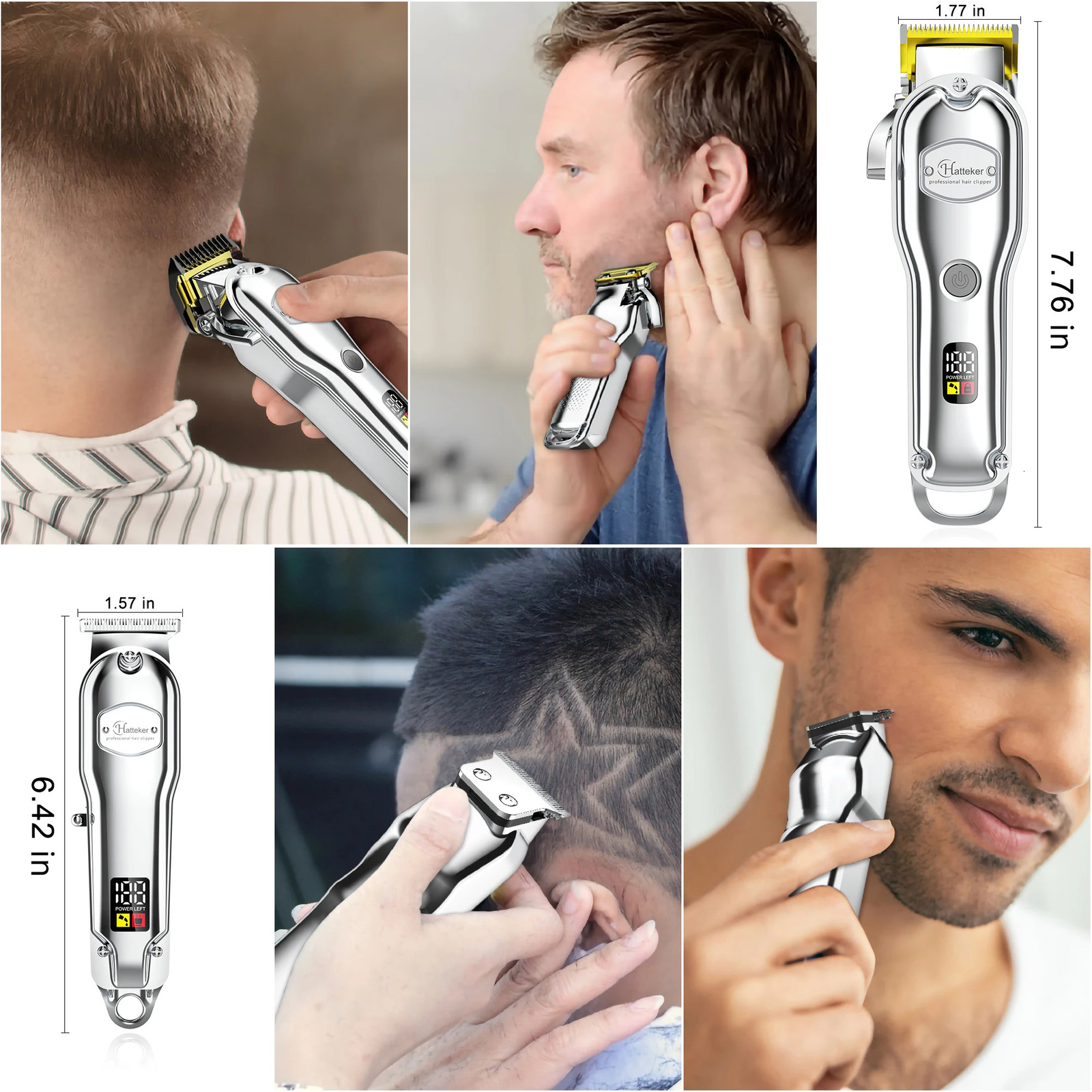 Hatteker Professional Hair Cutter Mens Clipper Set Metal Electric Cordless Trimmer for Barber LCD Display Hairdressing 250217