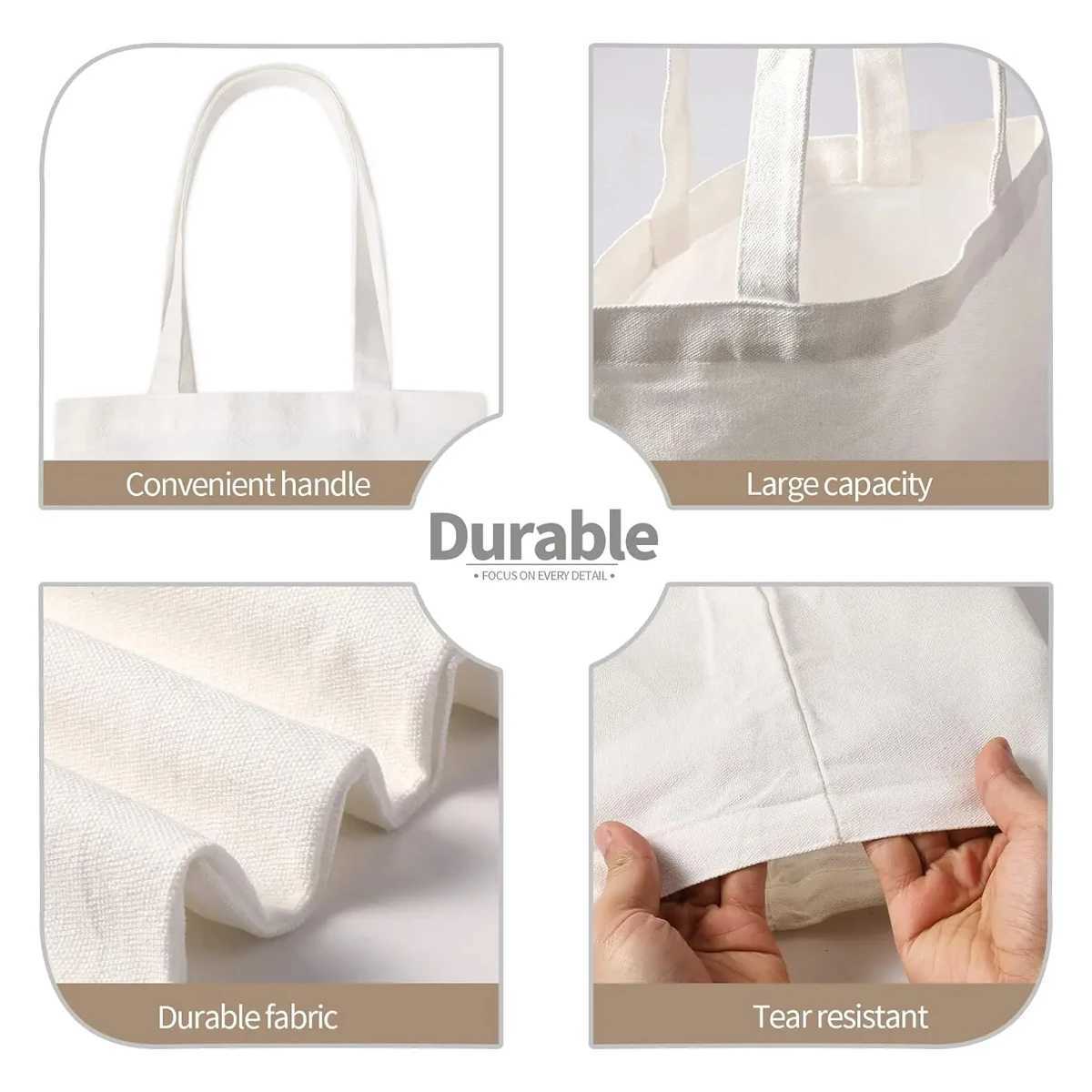 6pcs White Canvas Tote Bags Sublimaiton Hand Bag Storage Bag for Sublimation Printing and DIY Craft Projects Z250224