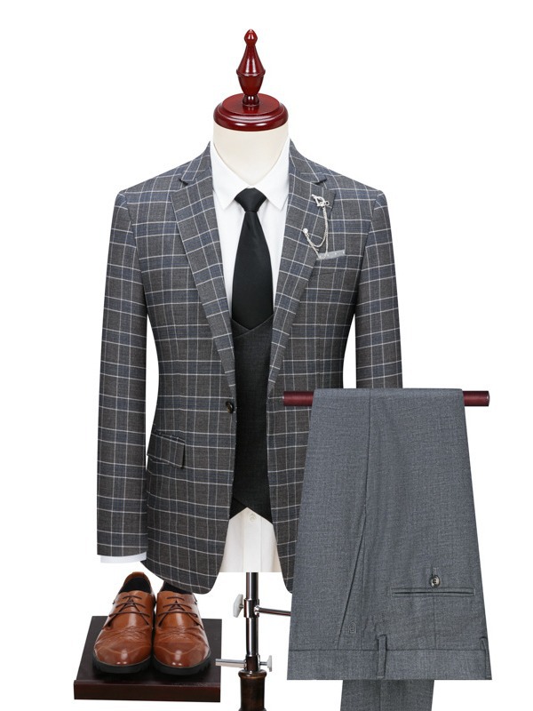 Y225Men's plaid suits business Korean style slim fit groomsmen