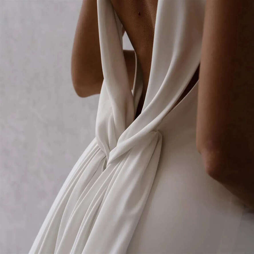 Detachable Train Mermaid Wedding Dress 2024 Deep V Neck Crepe Plain Sleeveless Open Back Simple Bridal Gowns Elegant Vestidos De Novia Customed