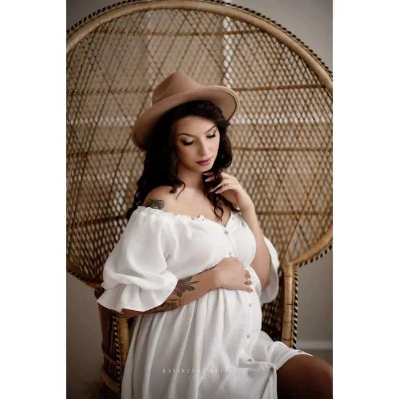 Linen Cotton Floor Mopping Dress Photo Shooting Pregnancy Bohemian Dress Maternity Photography Props Photoshoot Clothing X250224
