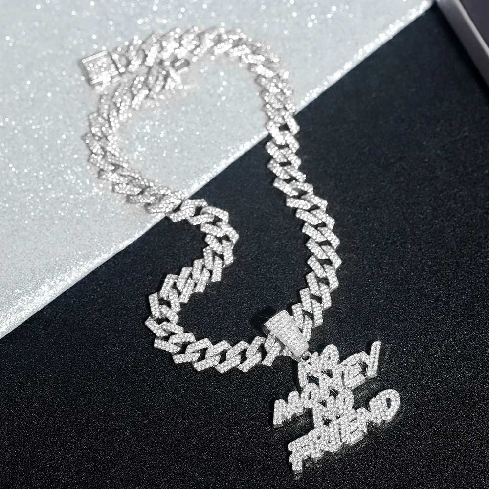 Hip-hop Fl Diamonds Letter Pendant Necklace Stylish and Out Cuban Chain Men Wen Street Style Punk Trend Party Jewelry Gift X250224