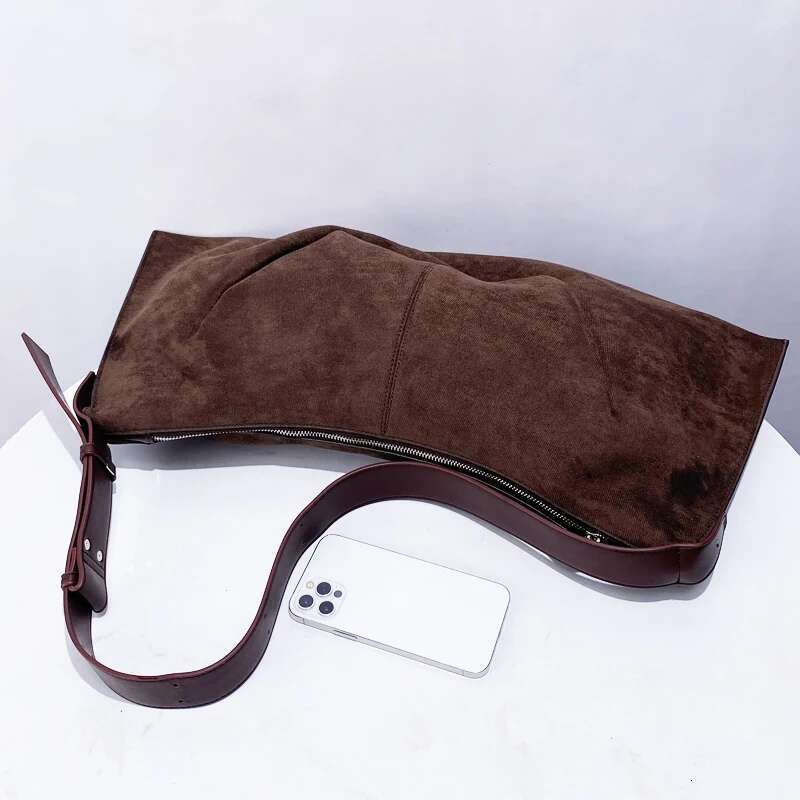 England Style Faux Suede Half Moon Bags For Women Designer Handbag And Purse 2024 New In Large Capacity Underarm Shoulder