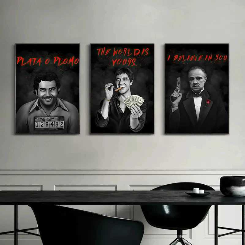 Movie Mafia Boss Legendary Figure Poster Canvas Print Art Mafia Portrait Canvas Painting Scarface Escobar Godfather Wall Decor Y250224