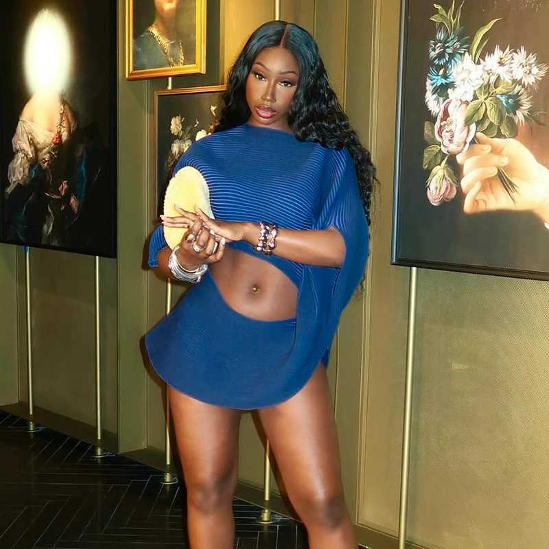 BUILDING Sexy and Unique Womens Holiday Party Birthday Night Club Mini Package Dress Cut Summer O-neck Fashion Short Sve DressXJ250224