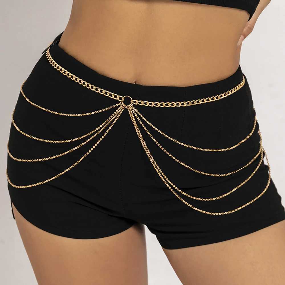 IngeSight. Z Punk Multi-layer Tassel Hip High Waist Chain For Women Gold Color Metal Chain Waistband Party Dr Belts AccorieXJ250224