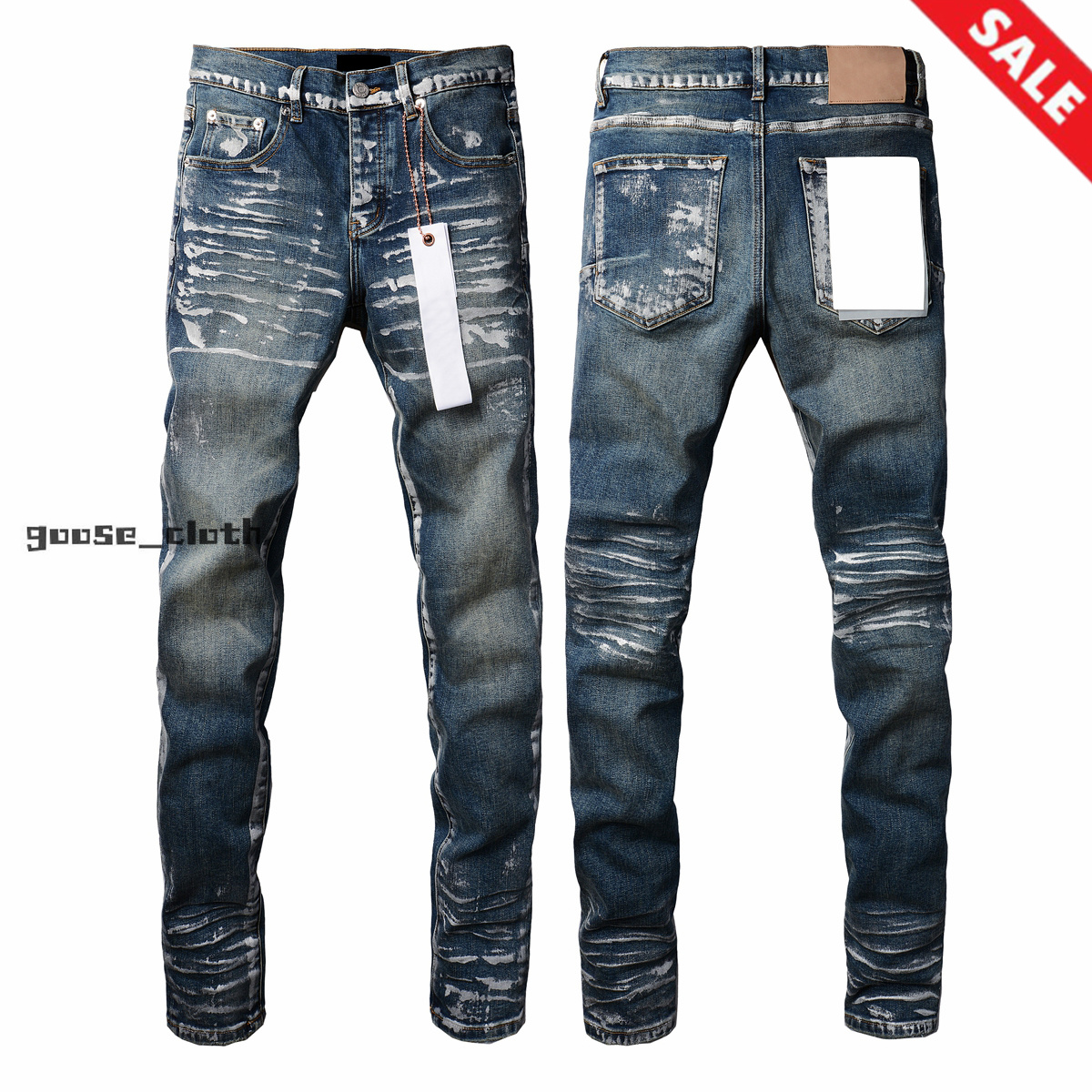 Mens High-quality Jeans Fashion design Distressed Ripped Bikers Womens Denim cargo For Men Black Pants Free shipping