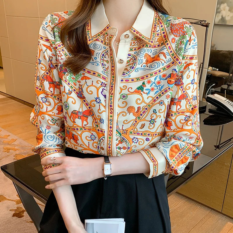 FANIECES S-3XL Vintage Women Shirt Autumn Long Sleeve Print Blouses Casual Tops Elegant Blusas Mujer camisa 250224