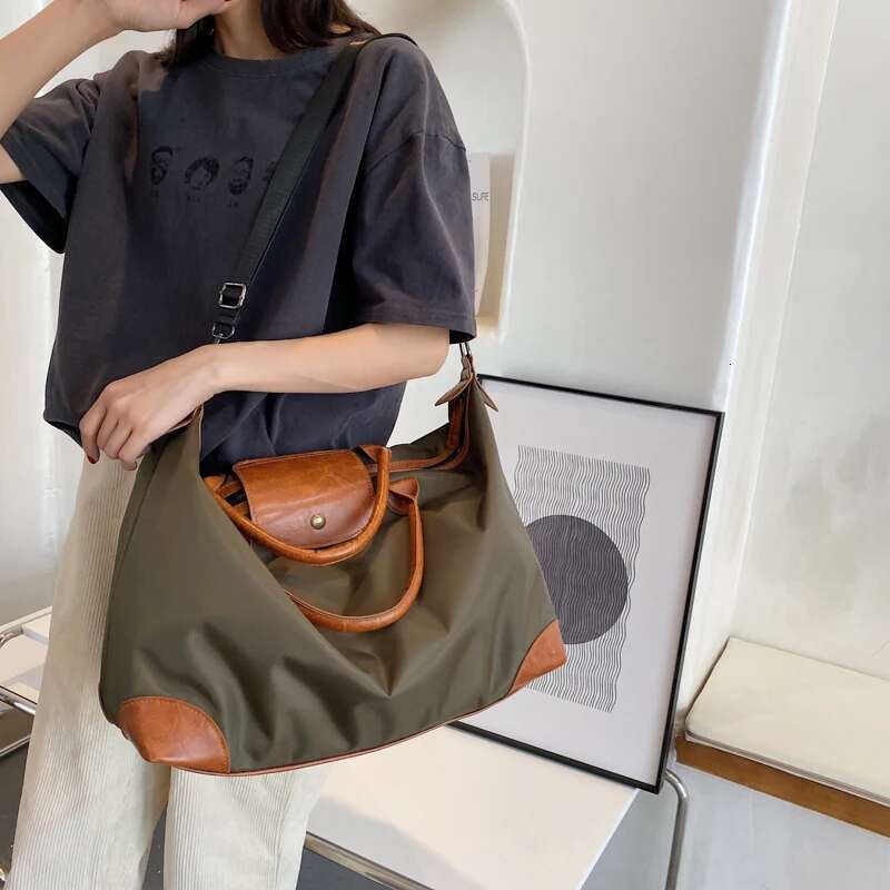 Tiptoegirls Panelled Patchwork Lady Anti-Tear Nylon+Leather Large Totes For Women Fashion Simple Leisure Shoulder Bag