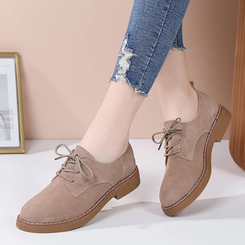 2024 retro womens shoes suede small leather shoes leather casual British style lace-up daily work mother single shoes250225