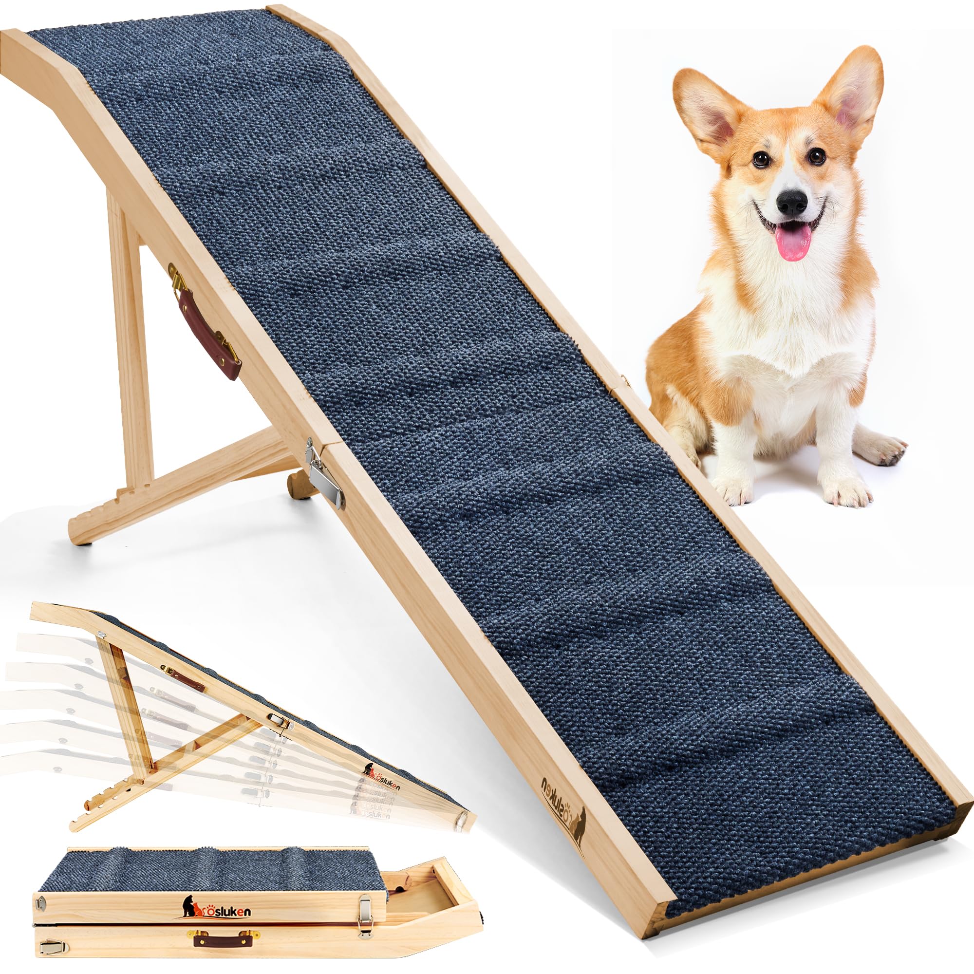 Dog Ramp for Large, Small & Old Dogs, 41.7" Long Upgrade Folding Pet Ramp for Car, Bed, Sofa, Couch, Portable Folding Dog Stairs Adjustable Heigh