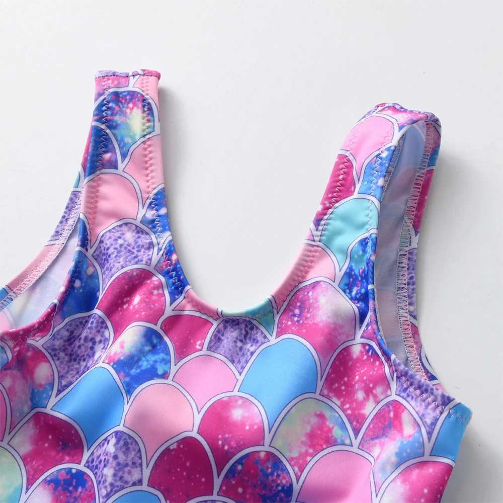 VIKITA Kids Mermaid Print Colorful Swimsuit One Piece Girls Backless Bathing Suits Children Swimwear Kids Travel Beachwear 4-10Y X250224