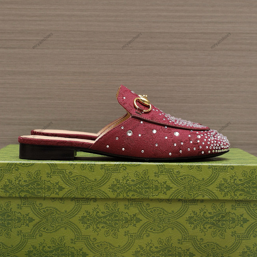 Designers Shoes Women Slippers Mules Outdoor Recreation Home Classic Style Shoes Rhinestone Printing Real Leather Round Toes Low Heel Shoe 35-42 With Box