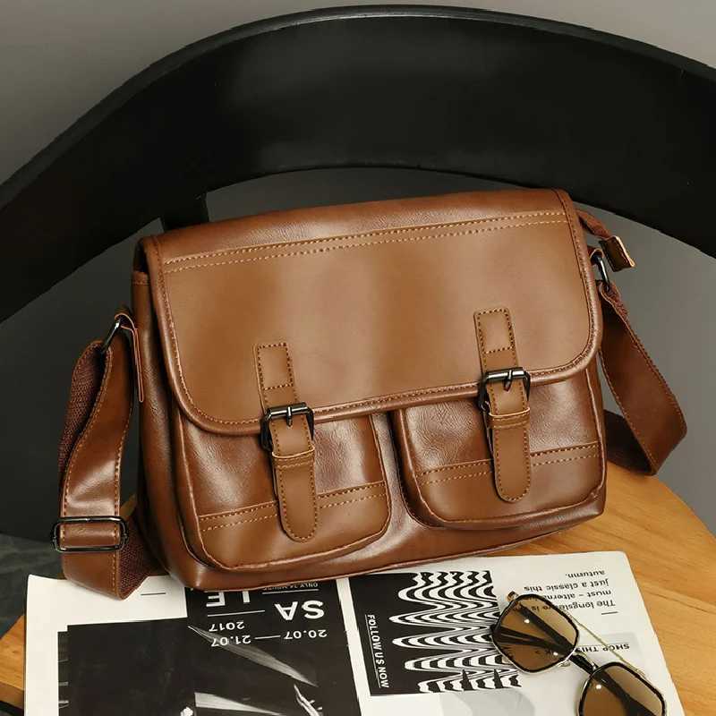 High Quality PU Mens Business Messenger Bags 2023 Fashion Solid Color Shoulder Bag for Male Large Capacity Travel Crossbody Bag Z250225