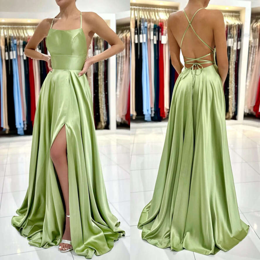 Green Light A E Prom Bridesmaids Dress Spaghetti Evening Elegant Lace Up Back Satin Bridesmaid Dresses For Special Ocns