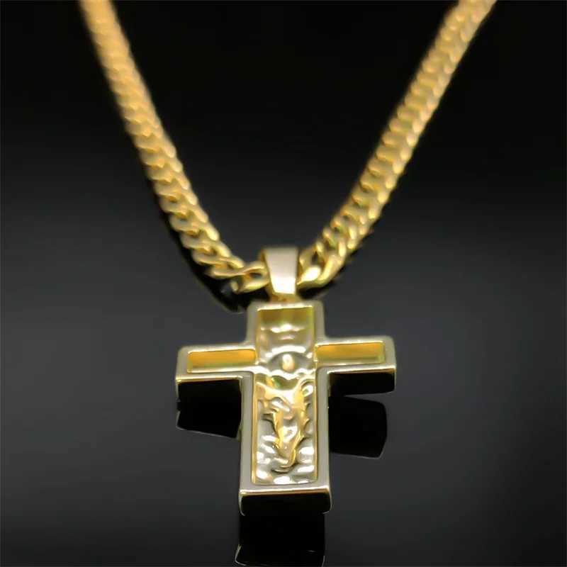 Stainless Steel Cross Jesus Pendant Necklace for Men Gold Color Hip Hop Cuban Chain Religious Crucifix Necklaces Jewelry NZZ470S X250224