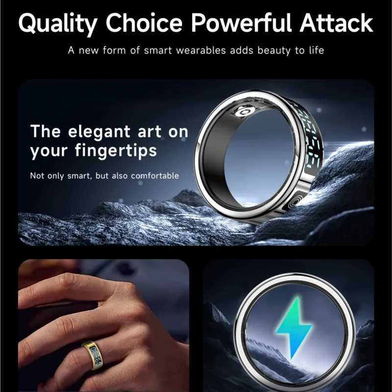 New SR08 Smart Ring LED Display Heart Rate Gesture Scan Video Sleep Monitor 5ATM Waterproof Fitness Tracker Ring W250225