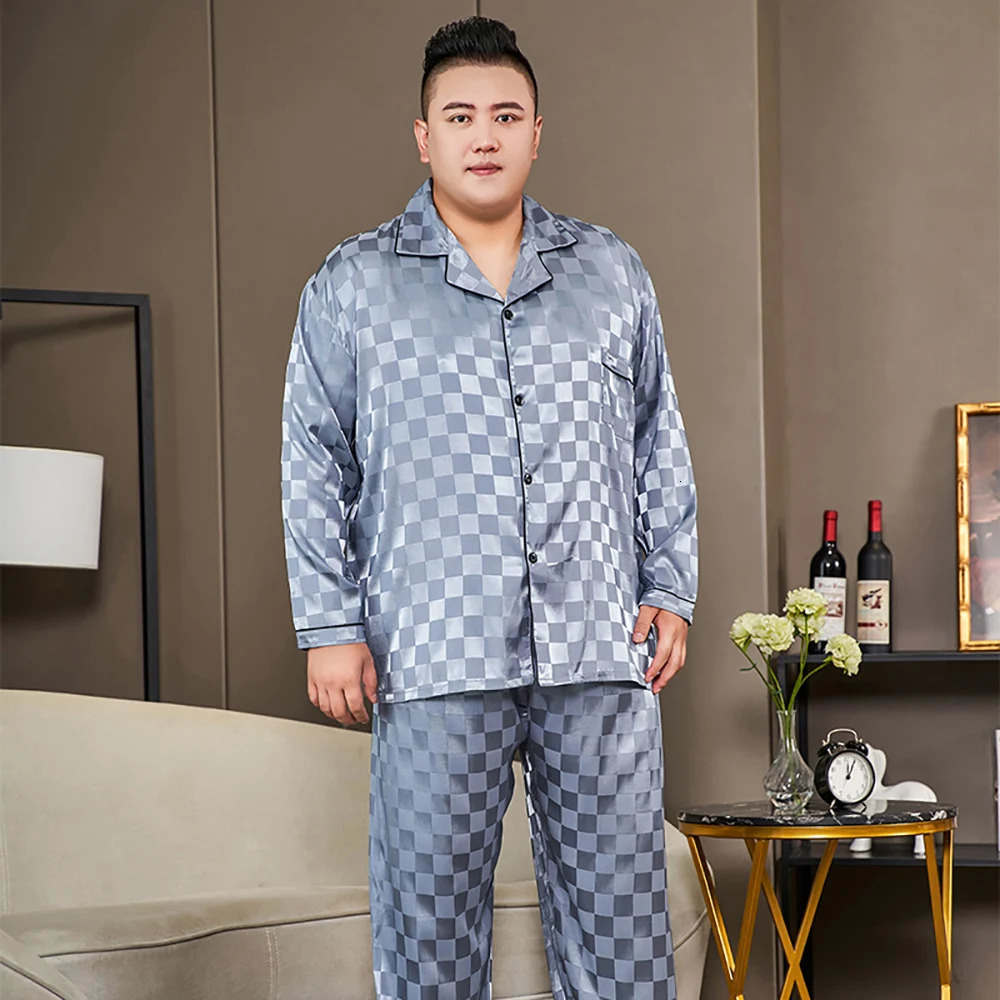 5XL Big Size Pajamas For Men 165KG Spring Summer Ice Silk Satin Cool Pajama Man Set Casual Loose Print Sleepwear Pijama 250224
