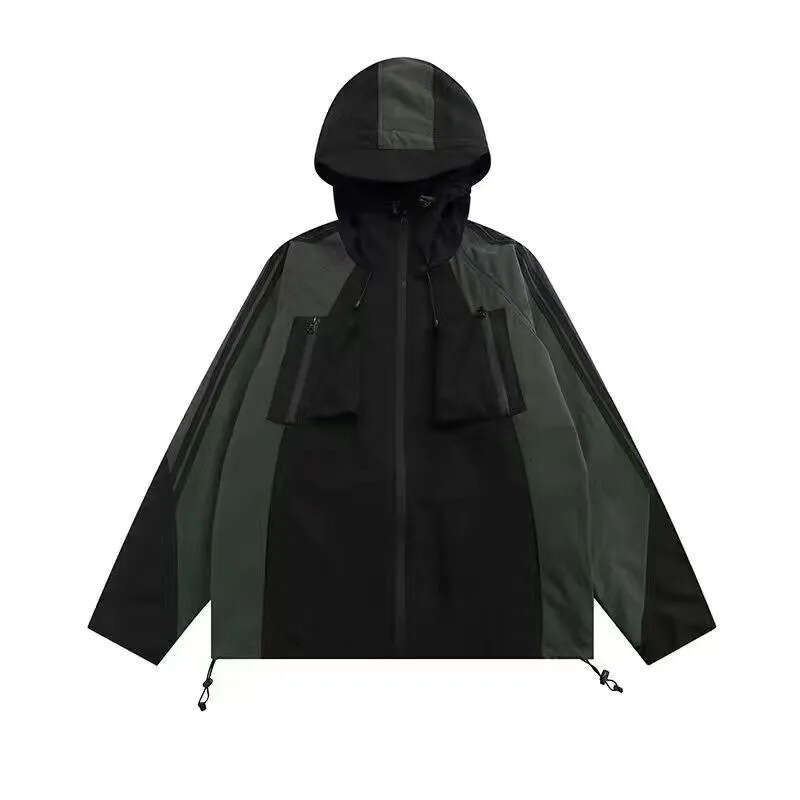 American style coat, contrasting colors, street workwear, design sense, hiking assault suit, loose waterproof jacket, women's coat