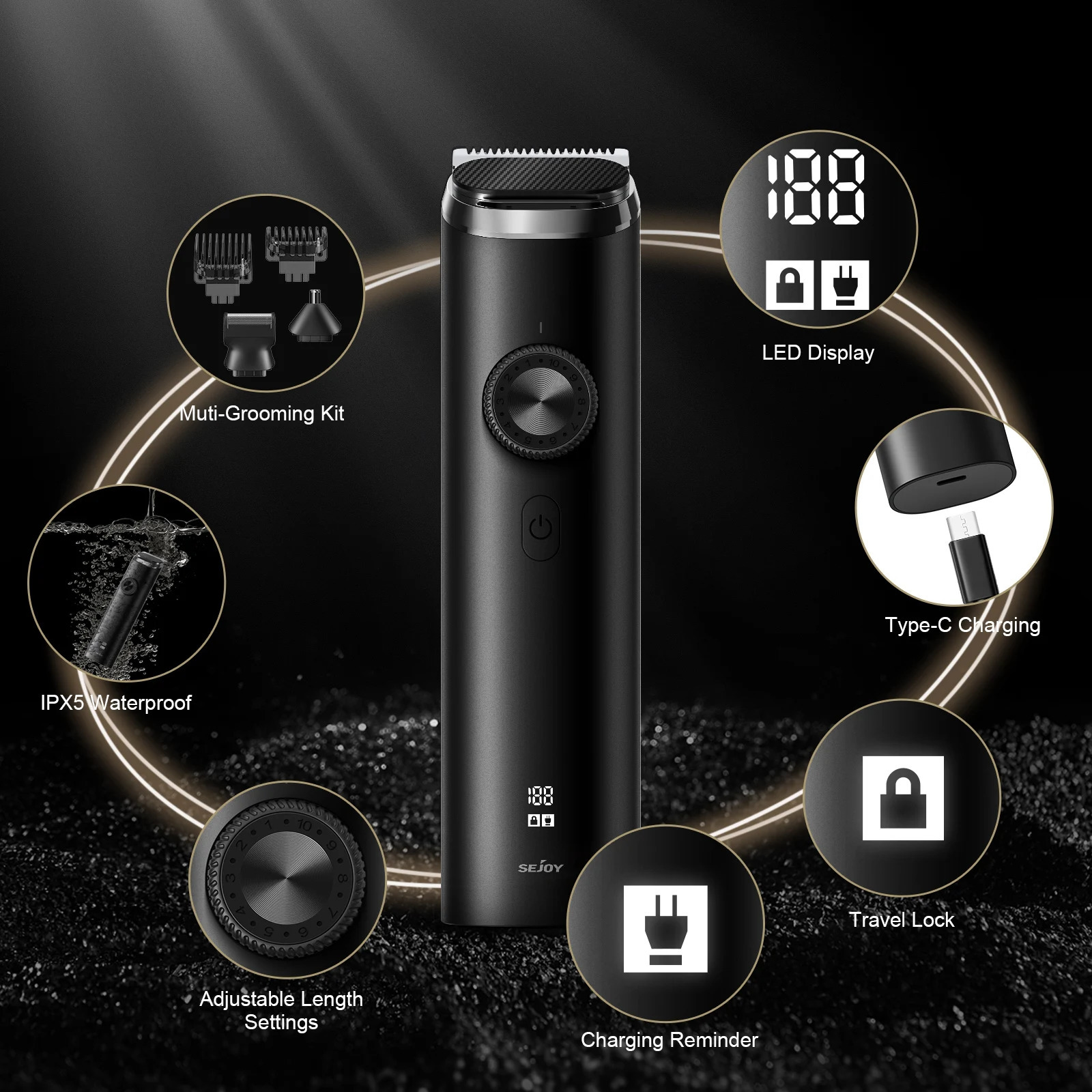 SEJOY 3 In 1 Face Clean Electric Hair Cutting Machine Men Clipper Trimmer Beard Cordless Barber 250217