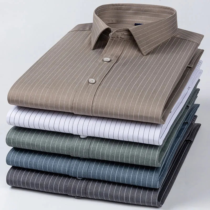 Bamboo Fiber Mens Striped Shirt Long Sleeve Antiwrinkle Nonironing Formal Soft Fashion Casual Business Office Social Shirts 250222