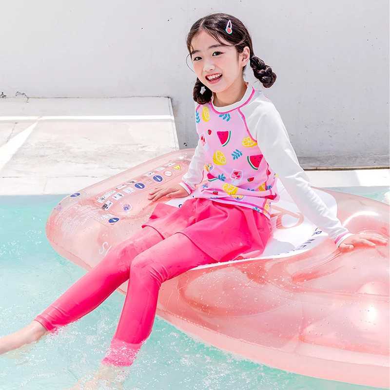 Korean girl sun protection quick drying swimsuit childrens swimsuit princess long sleeved trouser skirt two-piece swimsuit X250224