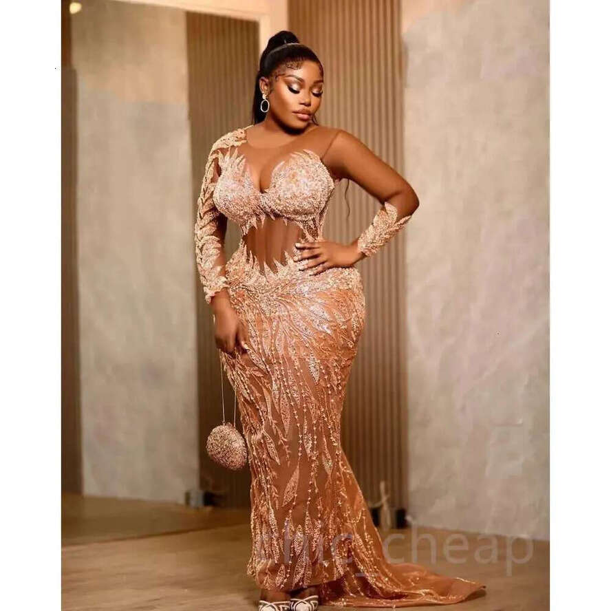 Mermaid Prom August Aso Gold Dress Sequined Lace Evening Formal Party Second Reception Birthday Engagement Gowns Dresses Robe De Soiree Zj Es