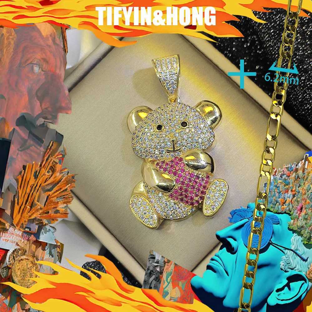 New mens and wens trend 18K gold-plated necklace luxurious diamond teddy bear pendant suitable for hip-hop rap gifts X250224