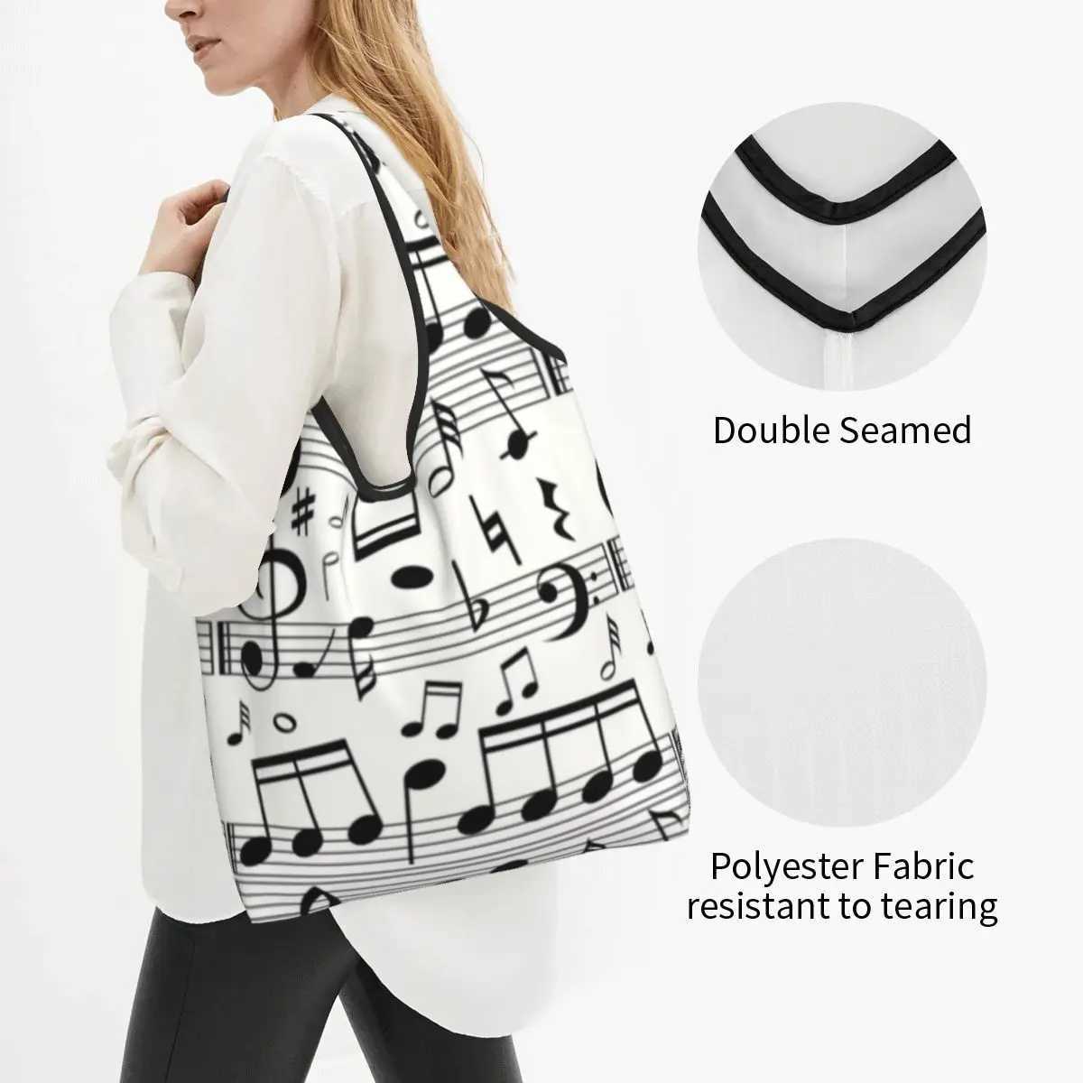 Custom Fashion Music Note Groceries Shopping Bags Kawaii Shopper Tote Shoulder Bag Big Capacity Portable Musician Handbag Z250224