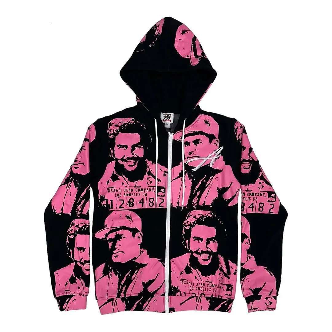 Y2K Retro Long Sleeved Oversized Pattern Pure Cotton High-quality Hoodie Haruku Hip-hop Sports Large Casual Zipper Top