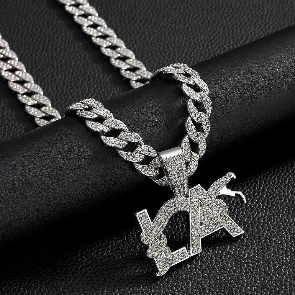 15mm hip-hop zinc alloy chain with rhinestone LA letter pendant necklace X250224