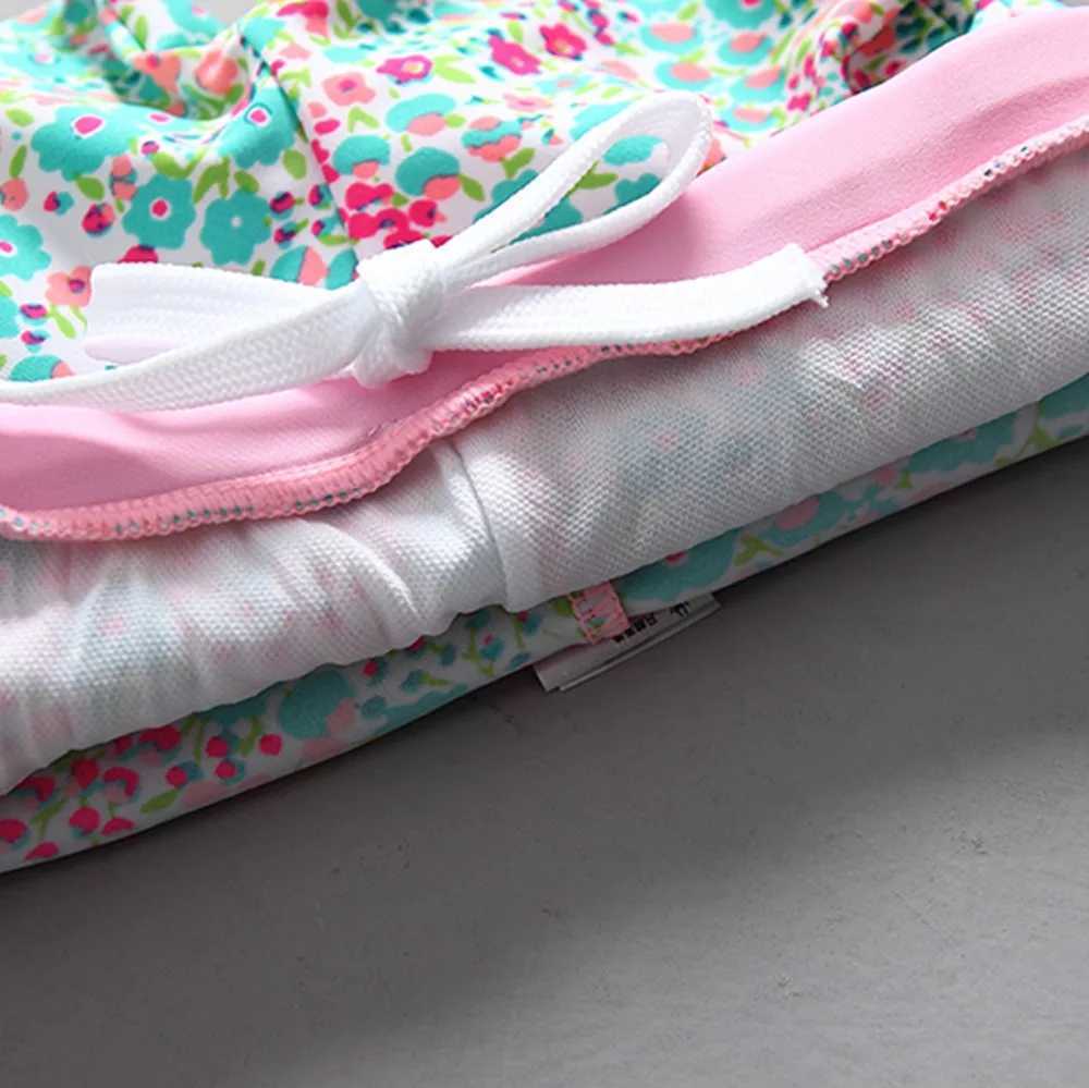 1-14Y Girls Swimwear Flower Children Two Pieces Rash Guard Full Sleeve Sun Protected Zipper Up Closure Separate Girls Swimsuits X250224