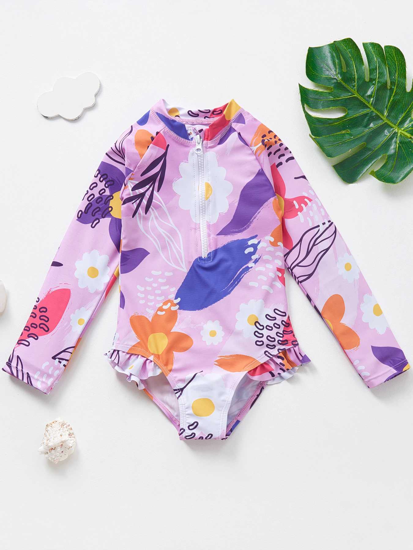 Mermaid Fish Scale Girls Rash Guard Set One Piece Swimwear for Kids X250224
