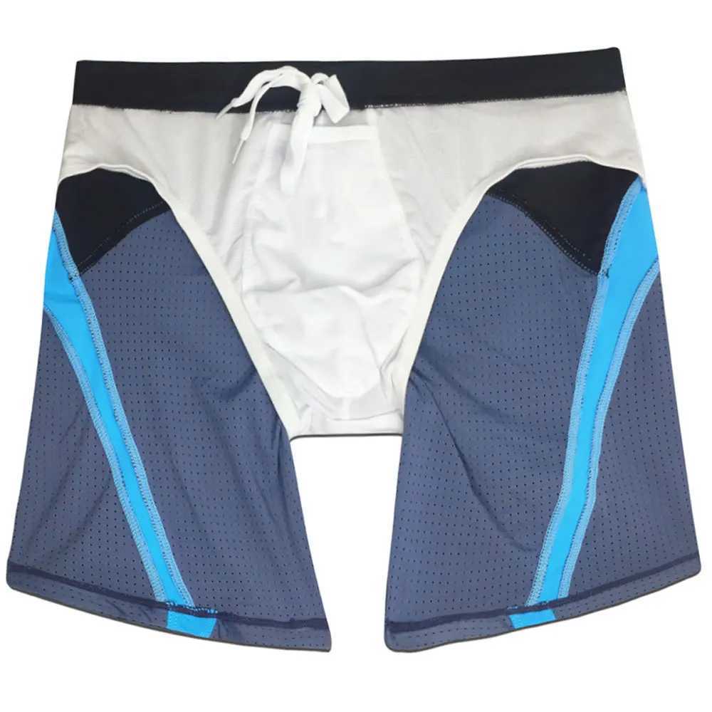 Sexy Mesh Patchwork Swimsuit Men Swimming Trunks Low Waist Men Swimwear Mens Swim Shorts Push Up Long Boxer Surfing Bathing SuitXJ250224