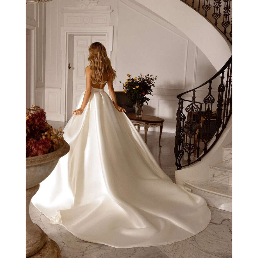 Elegant Mermaid Wedding Dresses Overskirts V Neck Satin Bridal Gowns With Sweep Train