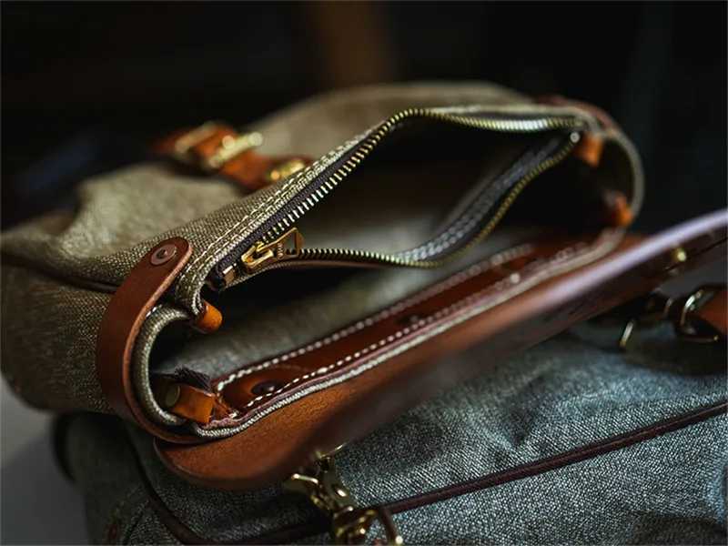 Fashionable high-quality canvas genuine leather mens messenger bag casual luxury designers real cowhide shoulder cross bag Z250225
