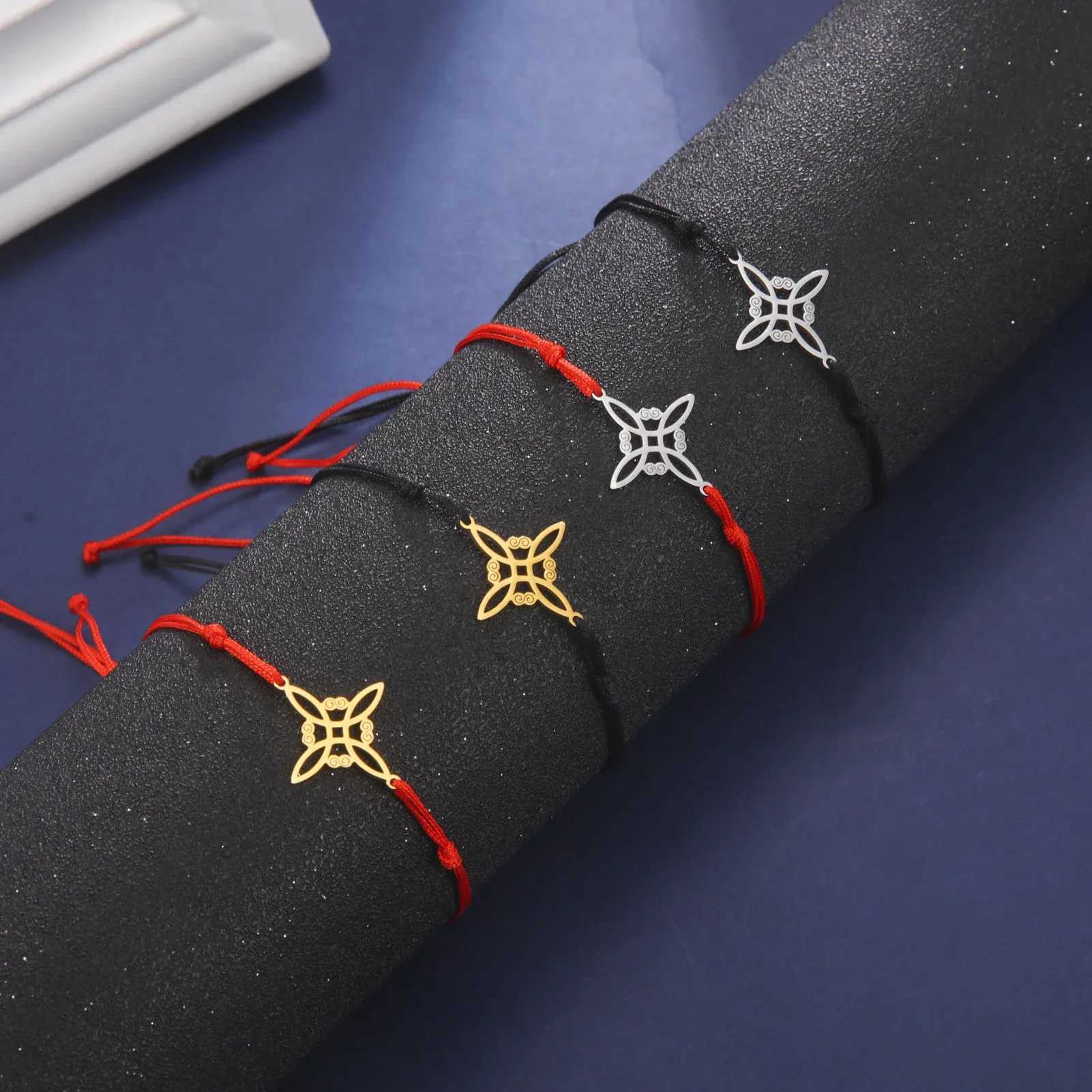 Womens Stainless Steel Charm Bracelet Womens Stainless Steel Charm Bracelet Red Black Wax Rope Bead Witchcraft Handicraft Jewelry Talisman GiftXJ25022