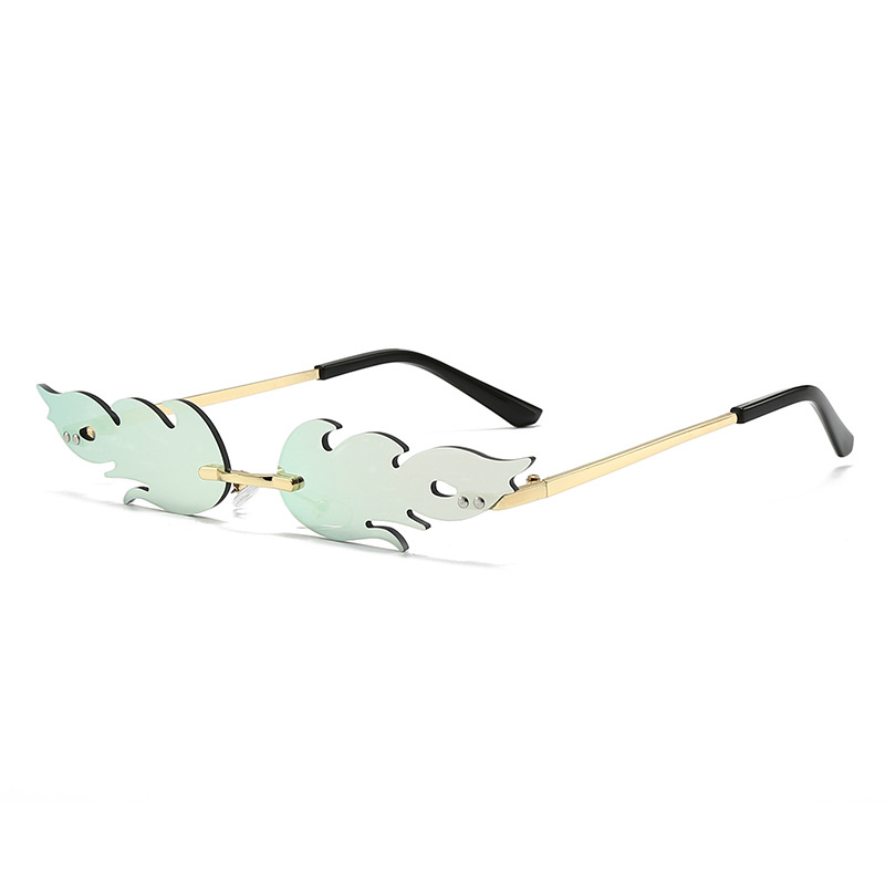 2025 new cross-border flame frameless sunglasses, personalized fashion trend feather sunglasses, metal party pose sunglasses.
