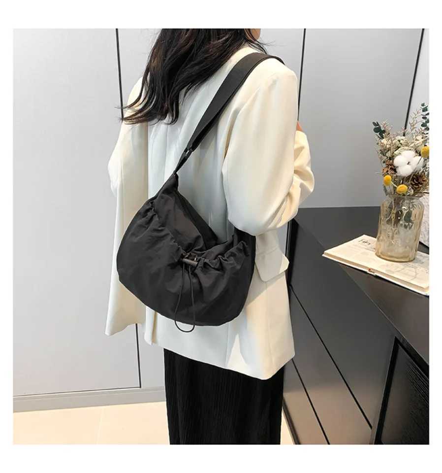 New niche design nylon shoulder bag fashionable solid color pleated cross body bag casual classroom decoration saddle bag Z250225