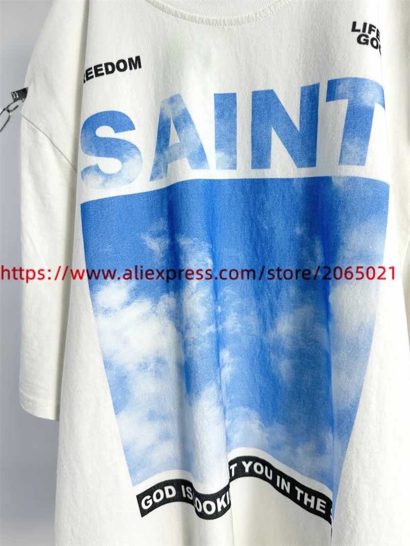 New Saint Sky Print T-Shirts Best Quty Oversized Vintage Washed Black T Shirt T Tops X250224