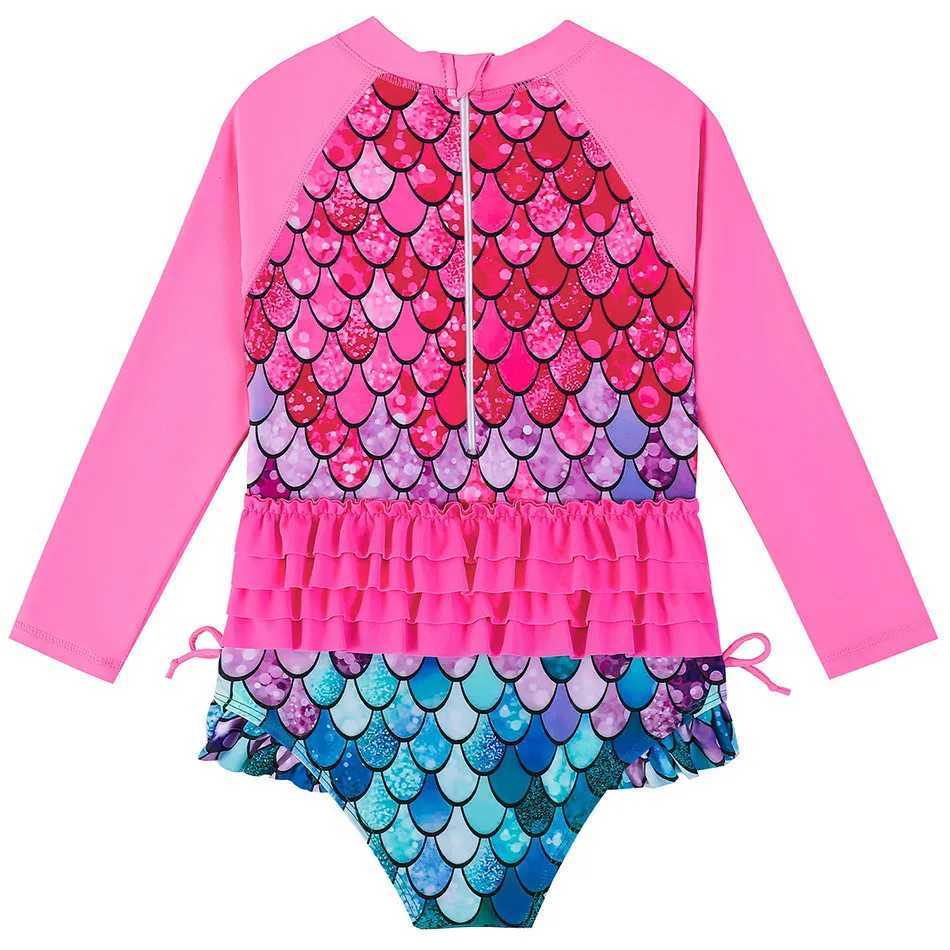 Childrens One-Piece Long Sleeved Swimsuit Girl Mermaid Multi-color Swimsuit Girl Swimming Pool Party Sun Protection Swimwear X250224