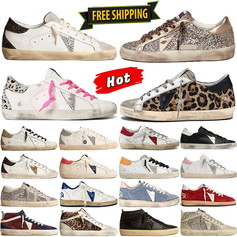 Free Shipping Designer Shoes Loafers Super-Star Sneakers Italy Dirty Old Shoe Classic Calfskin Sneaker Black White Silver Luxury Outdoor Men Women Casual Trainers