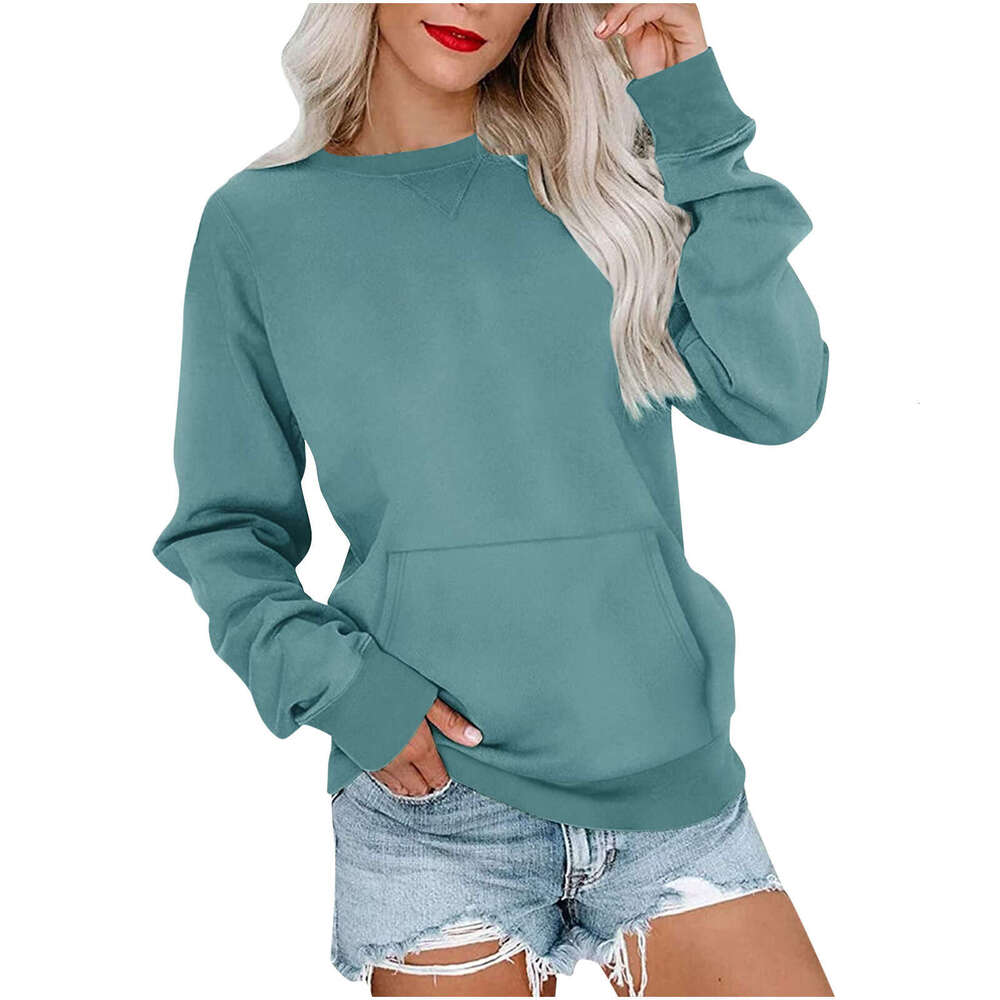 European American Clothing Autumn And Winter New Product Solid Color Round Neck Loose Long Sleeved Women's Hoodie
