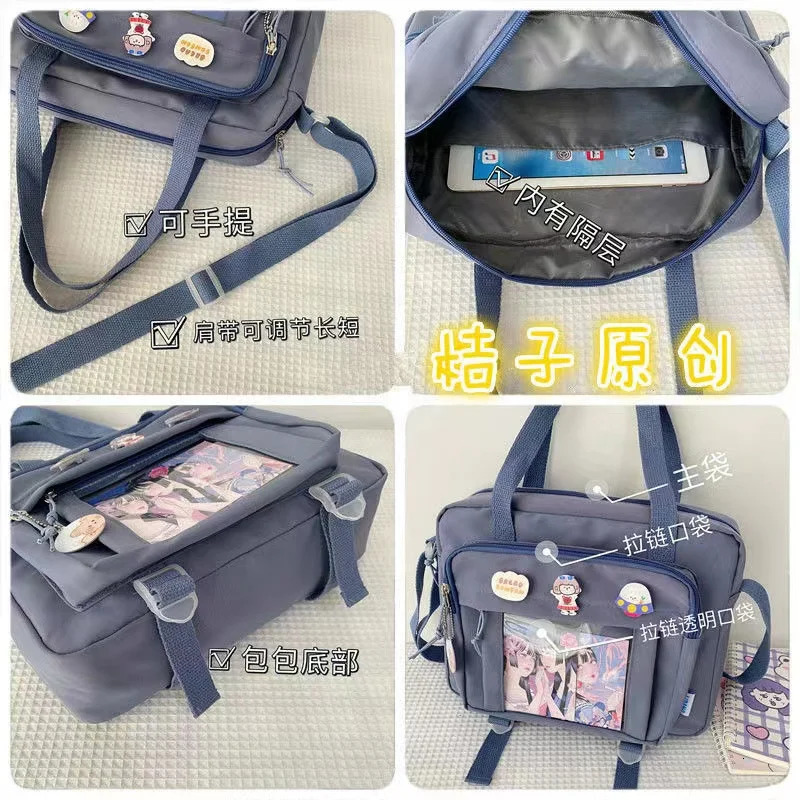 Japanese High School Girls Crossbody Bags Nylon Book Bag Transparent Itabag Women Handbags JK Bag Second Element Shoulder Bag 250221