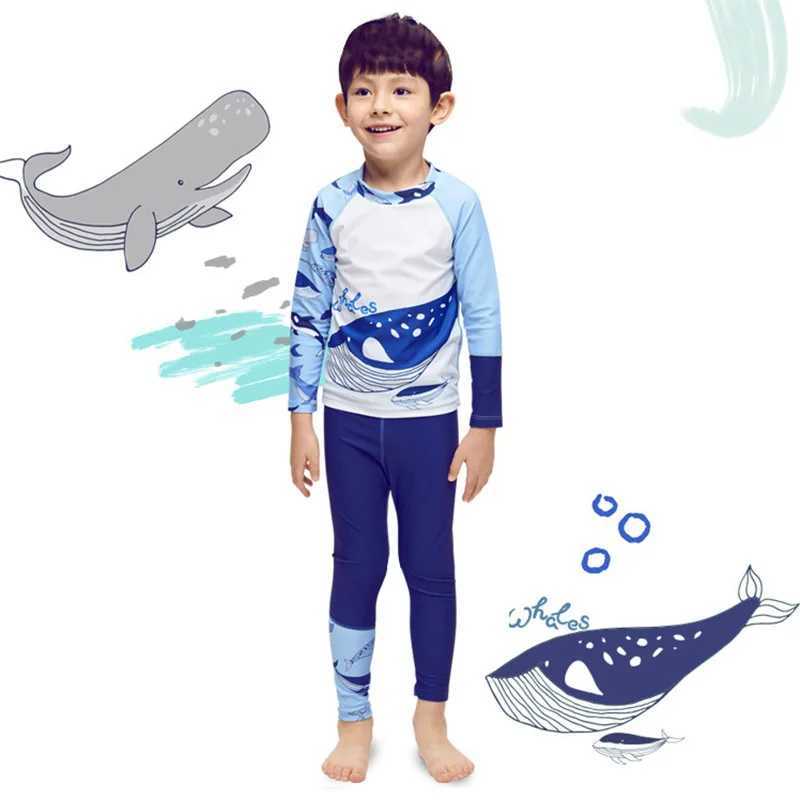 Boy Two Pieces Suit Swimsuit 2-9 Year Children Long Sleeve Whale Print Swimwear 2023 Kid Cartoon Beachwear Bathing Suit X250224