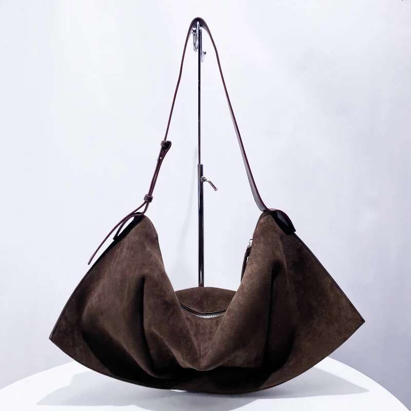 England Style Faux Suede Half Moon Bags For Women Designer Handbag And Purse 2024 New In Large Capacity Underarm Shoulder