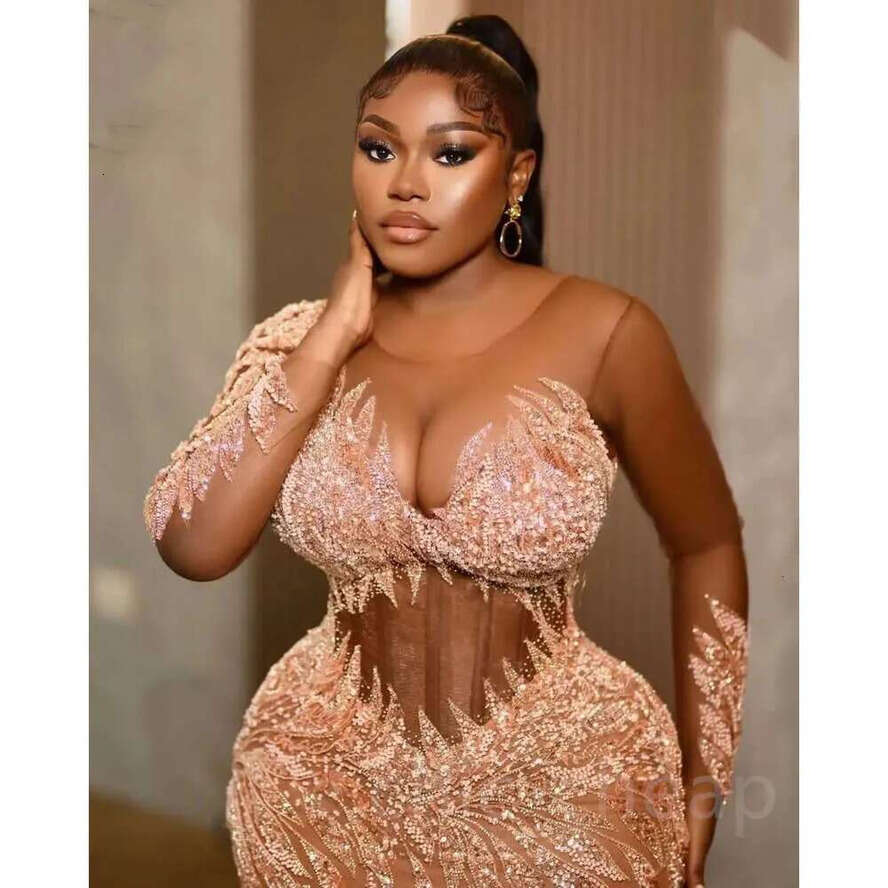 Mermaid Prom August Aso Gold Dress Sequined Lace Evening Formal Party Second Reception Birthday Engagement Gowns Dresses Robe De Soiree Zj Es