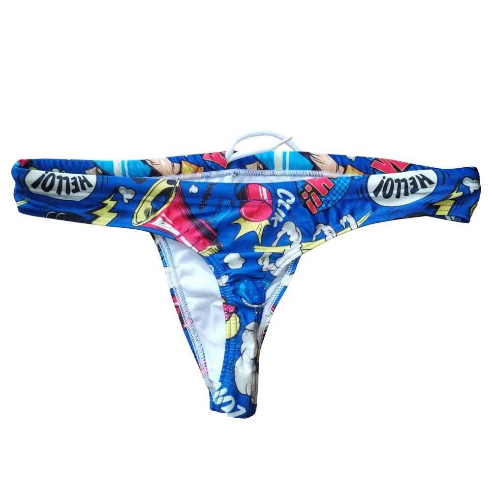 Mens Traditional Swim Thong Swimwear Fun Pop Style Low Rise Bikini Bathing Suit Sexy Swimsuit Beach Underwear with Drawstring W250224
